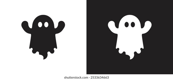 Spooky ghost icon. Icon of ghost characters in flat style, Halloween icon, October party scary clipart, Ghosts vector illustration in black and white background. 