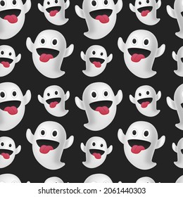Spooky Ghost Icon Emoji Pattern Design. Halloween Creatures Seamless Background Symbols. Emoticon Illustration Design Vector.