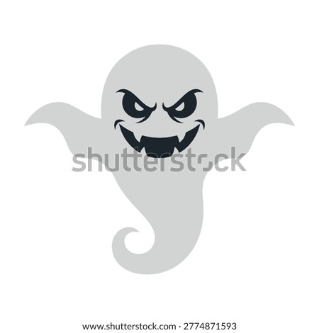 A spooky ghost icon featuring an evil grin and sharp teeth, perfect for Halloween party invitations, horror themed events, and eerie decoration projects. Isolated design.