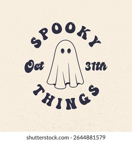 Spooky Ghost logo. Ghost emblem. Ghost vintage icon. Hipster design. Print for T-shirt. Vector illustration