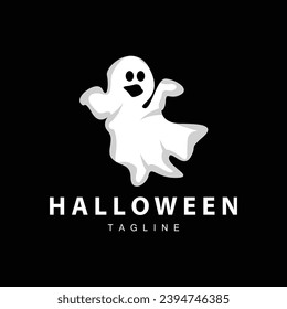 Spooky Ghost Logo, Simple Halloween Cartoon Devil Design Illustration Template Black Background