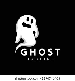 Spooky Ghost Logo, Simple Halloween Cartoon Devil Design Illustration Template Black Background