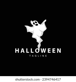 Spooky Ghost Logo, Simple Halloween Cartoon Devil Design Illustration Template Black Background