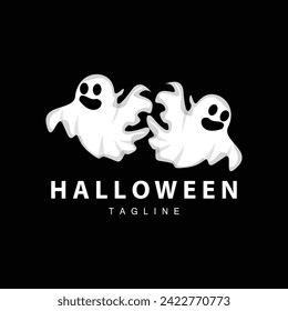 Logotipo fantasma espeluznante, caricatura simple de Halloween Diseño Diablo Ilustración Plantilla Fondo negro