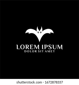Spooky or ghost logo template with geometric flying bat illustration in flat design monogram symbol