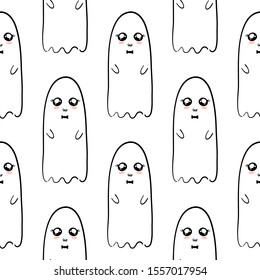 Spooky ghost monochrome hand drawn pattern background. Ideal for wrapping paper, poster, advert, apparel, cloth. 