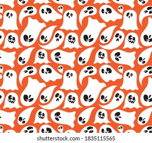 spooky ghost pattern orange background vector