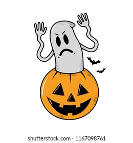 SPOOKY GHOST IN PUMPKIN HALLOWEEN COLOR WHITE BACKGROUND