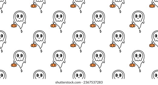 spooky ghost seamless pattern Halloween skull face pumpkin lantern vector cartoon gift wrapping paper tile background repeat wallpaper scarf isolated devil evil illustration doodle design
