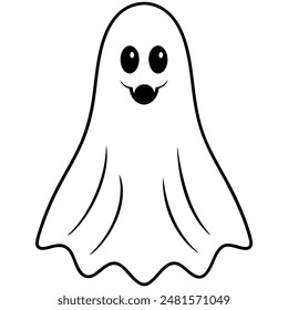 Spooky ghost sketch in black and white with cheerful expression and details