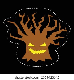 Spooky Ghost Tree For Halloween Vector.