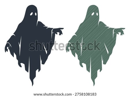 Spooky ghost with waving arms vector illustration. Frightening supernatural spirit.