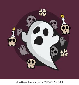 Spooky ghosts doodle style. Vector illustration