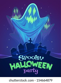 Spooky ghosts on graveyard. Halloween card\poster. Vector illustration.