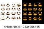 Spooky glowing face isolated on a dark background, Funny, and scary eyes and mouth. Emojis for Halloween day, Flat cartoon flat style. illustration Vector EPS 10