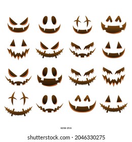 Spooky glowing face isolated on a dark background, Funny, and scary eyes and mouth. Emojis for Halloween day, Flat cartoon flat style. illustration Vector EPS 10