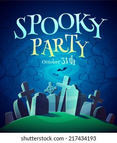 Spooky graveyard. Halloween poster \ background \ card. Vector illustration.