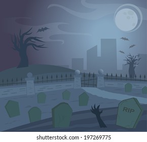 Spooky Graveyard - Spooky Graveyard at night. Eps10