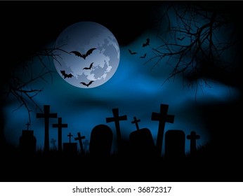 Spooky graveyard scene