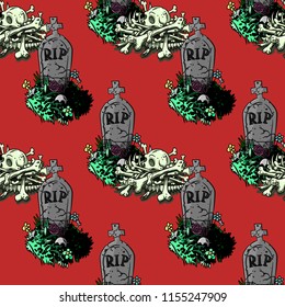 spooky graveyard seamless pattern