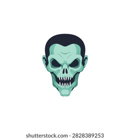 Spooky Green Undead Monster Skull with Sharp Teeth Vector Illustration for Halloween and Gaming