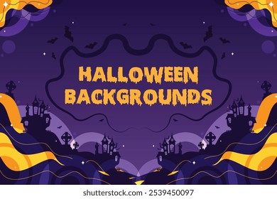 Spooky Halloween Background with Haunted Houses and Bats