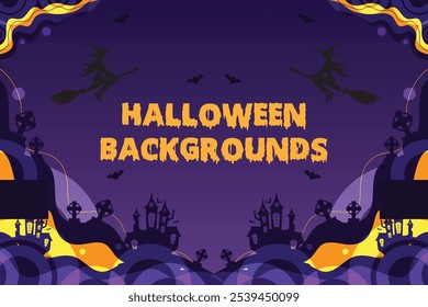 Spooky Halloween Background with Haunted Houses and Bats