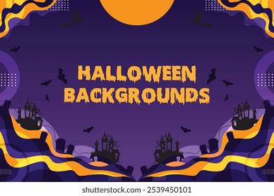 Spooky Halloween Background with Haunted Houses and Bats