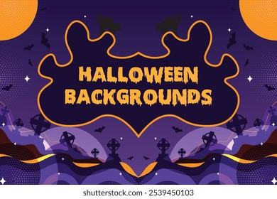 Spooky Halloween Background with Haunted Houses and Bats