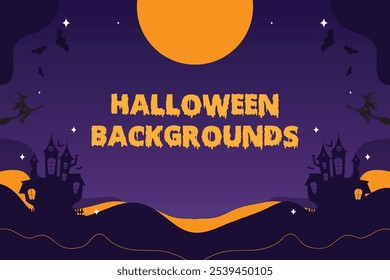 Spooky Halloween Background with Haunted Houses and Bats