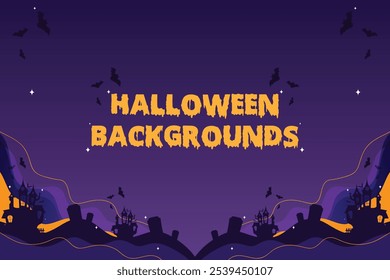 Spooky Halloween Background with Haunted Houses and Bats