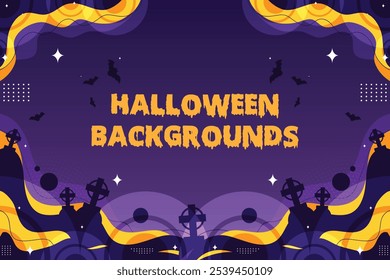 Spooky Halloween Background with Haunted Houses and Bats