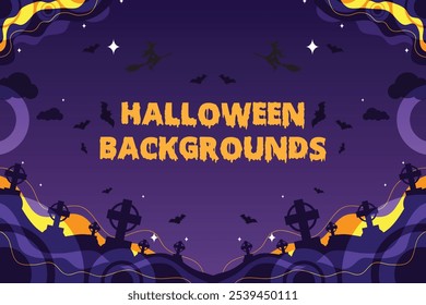 Spooky Halloween Background with Haunted Houses and Bats