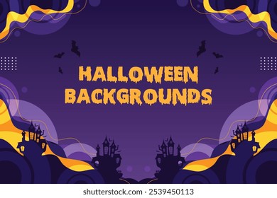 Spooky Halloween Background with Haunted Houses and Bats