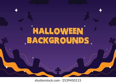 Spooky Halloween Background with Haunted Houses and Bats