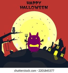 Spooky Halloween background with  moon, ghost, and bat. Cool and horror designs. Poster, banner, flyer for night event Hallowen party and halloween day.