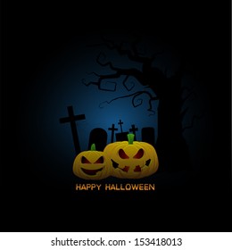 Spooky Halloween background with pumpkins in a cemetery