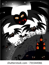 Spooky Halloween background with pumpkins in a cemetery