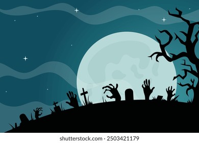 Spooky halloween background, vector illustration, halloween wallpaper, landscape	
