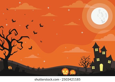 Spooky halloween background, vector illustration, halloween wallpaper, landscape	
