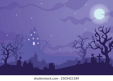 Espeluznante fondo de halloween, Ilustración vectorial, Fondo de pantalla de halloween, paisaje	
