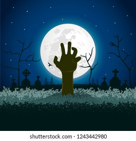 Spooky Halloween Background, with Zombie hand