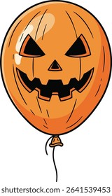 Spooky Halloween Balloon Illustration: Festive Orange Jack-o'-Lantern Vector Art for Celebrations