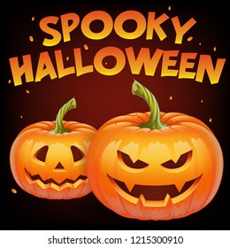 Spooky halloween banner with halloween pumpkin face - Evil smile Jack o lantern, autumn holidays banner. Jack o lantern icon emotion. Vector illustration.