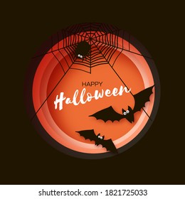 Spooky Halloween Bats And Spider. Happy Halloween. Mystical Night. Circle Frame. Space For Text.