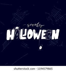 Spooky Halloween Black Banner, Vector illustration with spiders