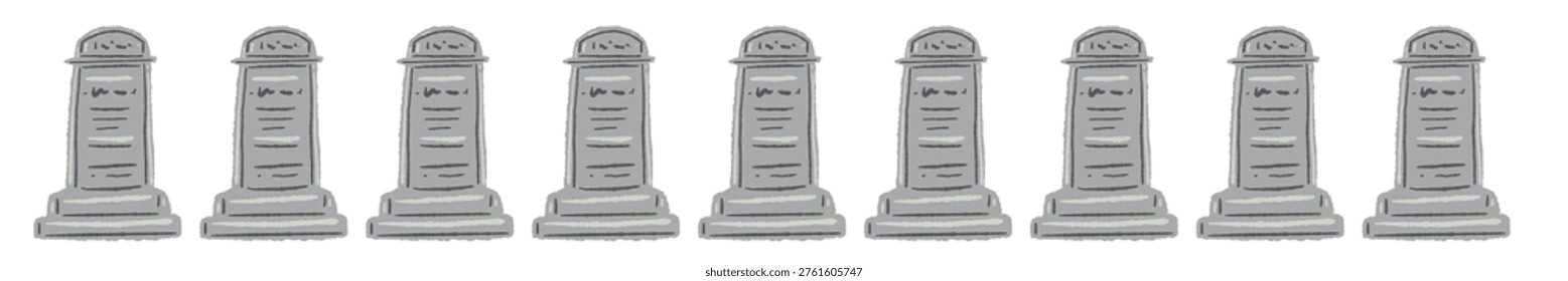 Spooky Halloween border with a row of varied tombstones