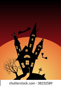 Spooky halloween castle design. Backround. Vector illustration.