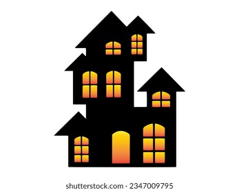 Spooky Halloween Castle Silhouette Illustration
