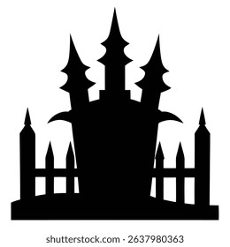 Spooky halloween castle silhouette illustration.